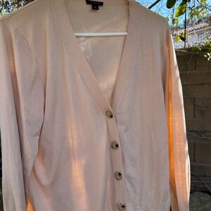 Ann Taylor soft pink Cardigan Sweater with Open Front and V-neck